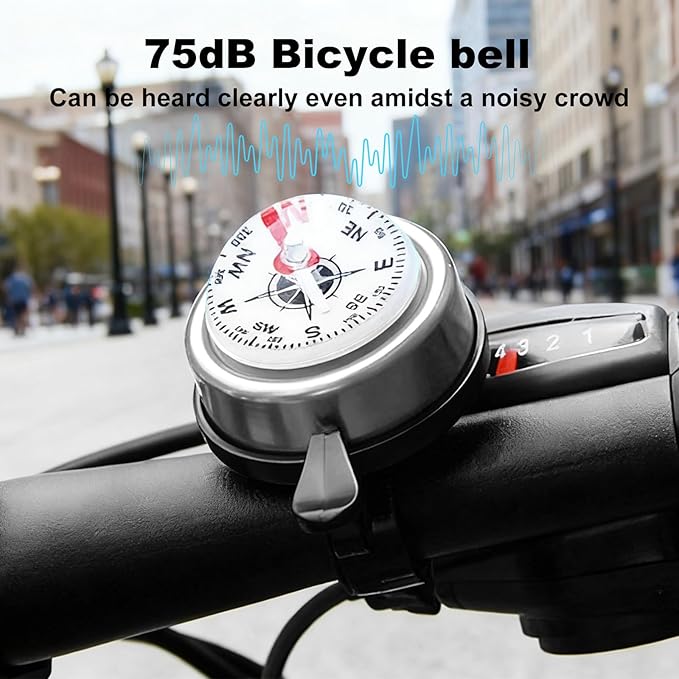 Pack of 2 Aluminum Alloy e-Bike Accessories for Adults | Compass Bicycle Bell & Loud Bike Horn Fits in 22.2mm Handlebars | Must Have Accessory for Men & Women for Mountain & Road