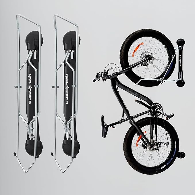 Steadyrack Bike Rack for Fat Bikes - The Original Wall Mounted Vertical Bike Storage - Fits Fat Tires - Space Saving Pivot Design - Heavy-Duty Steel Rack for Indoor Garage, Apartment or Home Use