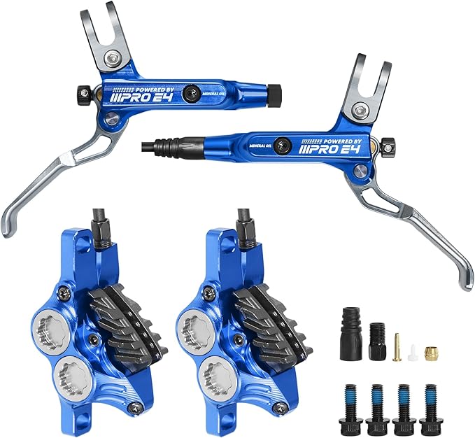 BUCKLOS IIIPRO MTB 4 Pistons Hydraulic Disc Brake Set Front 800mm and Rear 1550mm with Ceramic Brake Pad for Mountain Bike(Pre-Bled)