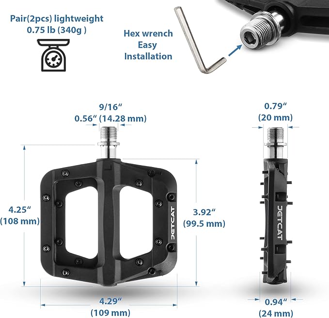 Mountain Bike Pedals Flat - MTB Pedals Flat, Bicycle Pedals for BMX/MTN/Road/Gravel/EBike, BMX Pedals, Platform Pedals, Adults & Kids Bike Replacement Upgrades Parts 9/16