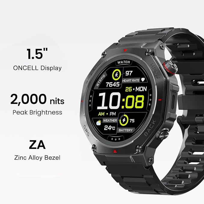 Military Smart Watch for Men Women,1.5" HD Touchscreen Rugged Fitness Tracker Smartwatch, Bluetooth Dual-mode GPS,3ATM Waterproof,170+ Sport Modes with Heart Rate/Sleep Monitor Watch for Android/ios