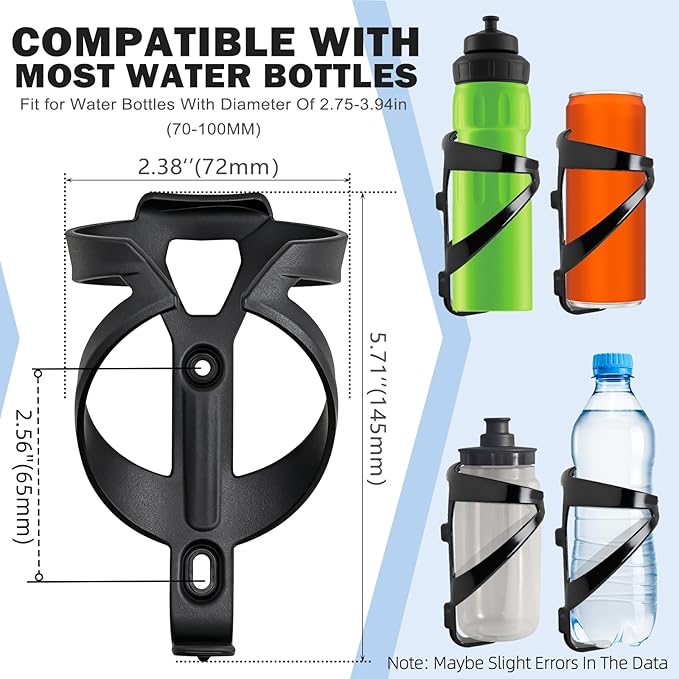 Bike Water Bottle Holder, Ultralight Nylon Fiber Bicycle Water Bottle Cage Black, 2Pack Cycling Drink Cage&Cup Holder with Screw, for Road, MTB Mountain, Ebike, Triathlon Bikes Frames (2PCS)