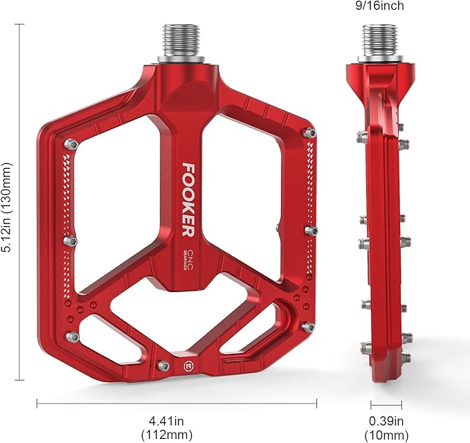 FOOKER Mountain Bike Pedals,Non-Slip Bicycle Flat Pedals Aluminum 9/16",MTB Pedals Wide Platform Pedals for Mountain Bike, BMX, Road Bike Pedals
