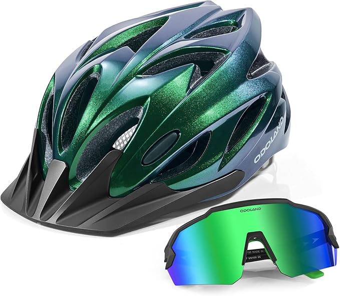 Odoland Adult Bike Helmet and Cycling Sunglasses Set for Men & Women, Safety Certified Bicycle Helmet with UV Protection Glasses for Mountain, Skating, Road, City Commuting & Outdoor Riding