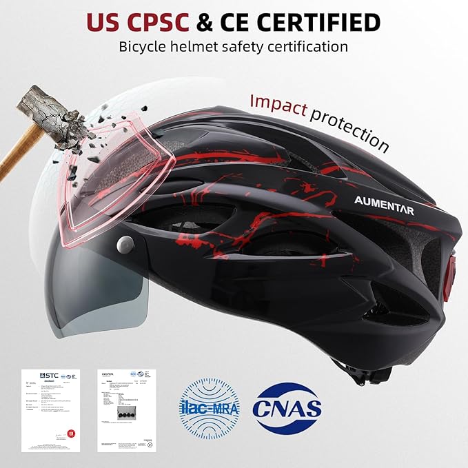 Adult Bike Helmet, Bicycle Helmet with Rear LED Light & Detachable Magnetic Goggles,Cycling Helmet Adjustable for Men Women Mountain & Road