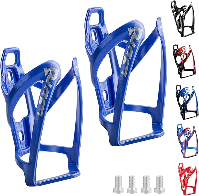 Bike Water Bottle Cage, Universal Drink Holder, Durable Ultralight Plastic Bottle Holder for Cycling, 2 Pack - Blue