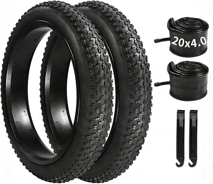2 Pack 20x3.0/20x4.0/24x4.0/26x3.0/26x4.0 Fat Bike Tires and Tubes Set, 20 Inch All-Terrain Tires, for Mountain Ebikes Snow Bikes Beach
