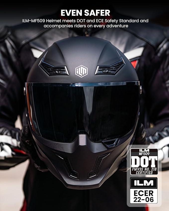 ILM Motorcycle Helmets for Adult Men Women Full Face DOT ECE Powersports Dual Visor Street Racing Helmet with Pinlock Cascos para Motos Model MF509 (Matte Black, XL)