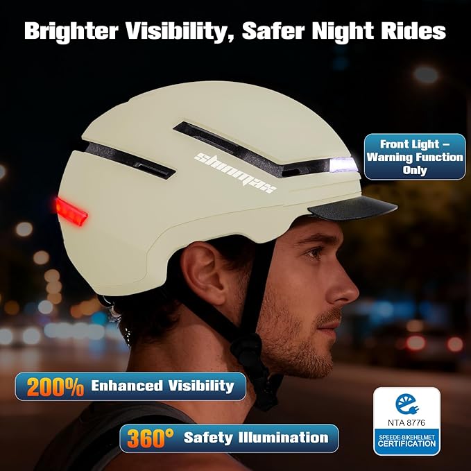 Shinmax Bike Helmet with Turn Signals, NTA Certified up to 45km/h, Bicycle Helmet for Men Women with USB Rechargeable Rear Light, Viser, Cycling Helmet for E-Bike & S-Pedelec,Scooter, Commuter, Adults