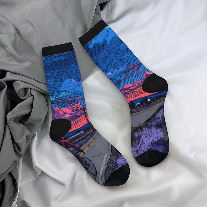 (Cycling on the road) Mid Calf Socks Breathable Adult Unisex Socks Casual Daily Wear for Women Men