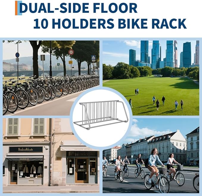 Floor Bike Rack,Double-Side 10-Bike Rack 60" L,Grid Bike Rack In Ground,Freestanding Bicycle Floor Parking Stand,Stand Bike Racks for Garages Streets Yards Bike Events