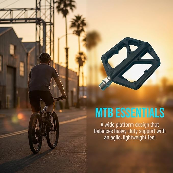 Nylon Mountain Bike Pedals, Non-Slip Wide Platform Flat Bicycle Pedals 9/16 Inch with Cr-Mo Axle Dual Sealed Bearing for MTB, Off-Road, BMX & Commuting