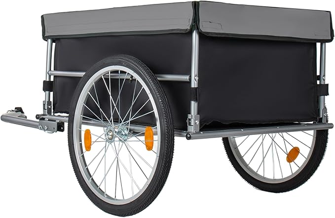 Aluminum Bicycle Trailer, Foldable Bike Cargo Trailer with Universal Hitch, 20'' Wheels, Removable Cover, Folding Frame Quick Release, Ebike Trailers for Camping, Groceries, 120 LBS Capacity, Black