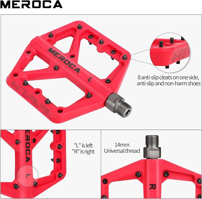 MEROCA Mountain Bike Nylon Pedals, Mountain Bike Pedals, Non-Slip Lightweight Nylon Fiber Bicycle Pedals