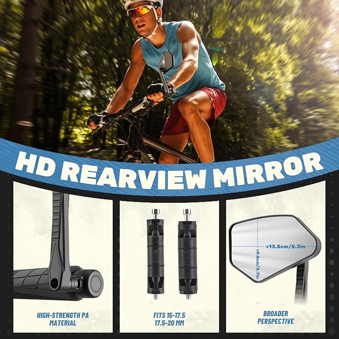 Bar End Bike Mirror 360° Adjustable Foldable Bicycle Rear View Mirror fits 15-20mm Inner Diameter, For Road Mountain E-Bike Scooter Adult（Universal for Left And Right）