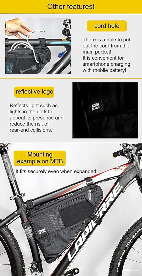 GORIX Bike Triangle Bag Frame Bag Top Tube Bag Expandable 3.5L Waterproof Cycling Road Mountain Bicycle (GX-FB PELICAN)