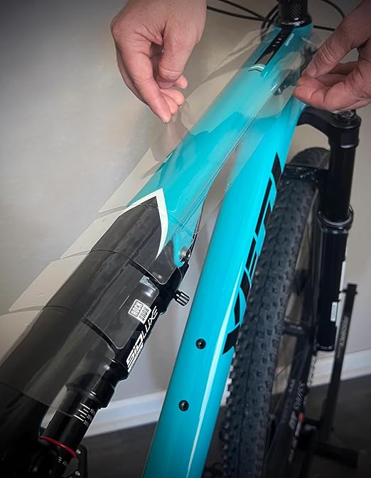 Precut Bike Frame Protection Tape- High Impact Clear Vinyl Wrap Includes 4 Sheets (8.5”x14.5) eBike, MTB Frame Protection, Protects from Scratches and Dings (Glossy Clear)