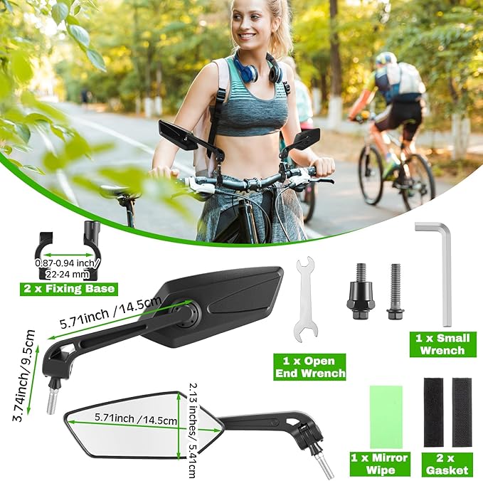Hestya 2 Pack Bike Mirrors 360° Adjustable Rotatable Bike Handlebar Rear View Mirror Safety Bicycle Rearview Glass with Universal Fit Accessories for Motorcycle Handlebars