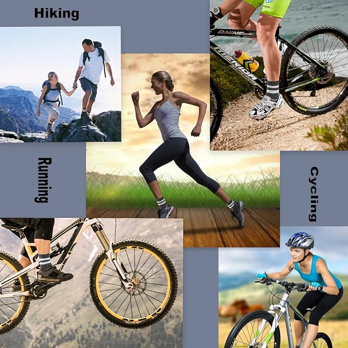 Cycling Biking Socks 2 Pairs, Ergonomic Moisture Wicking Breathable Cushion Quarter Crew Riding Socks, Men & Women