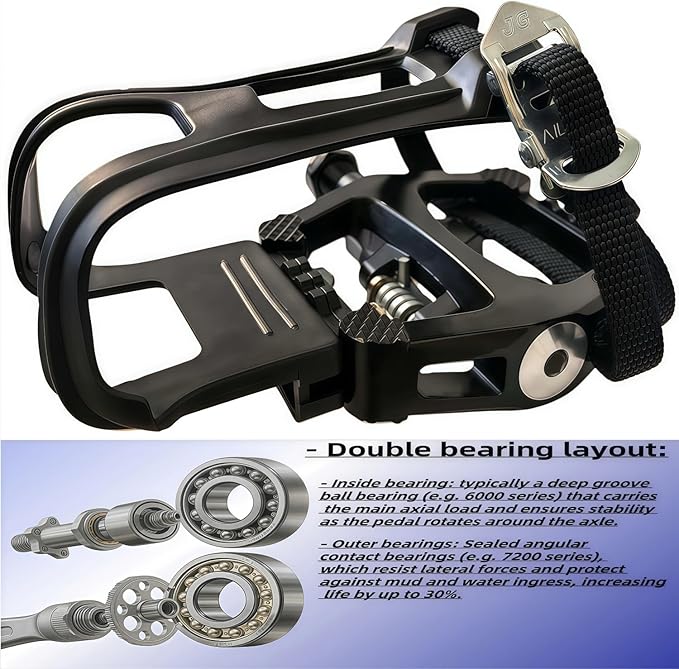 YBEKI Pro-Grade SPD Spin Bike Pedals and Straps/Toe Clip for Indoor Exercise Cycling & Spin Peloton/Schwinn/Sunny/Bikes Compatible, 9/16" Axle with Sealed Bearings + 12-Month Warranty