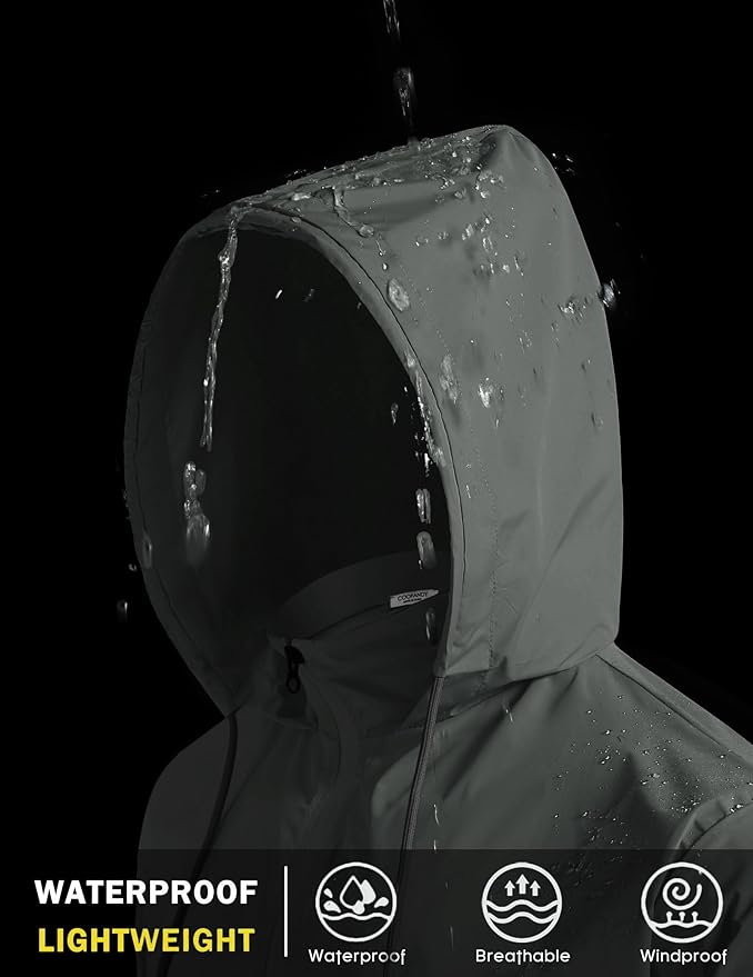 COOFANDY Men's Light Rain Jacket with Hood Packable Waterproof Raincoat Golf Rain Gear Travel Hiking Windbreaker