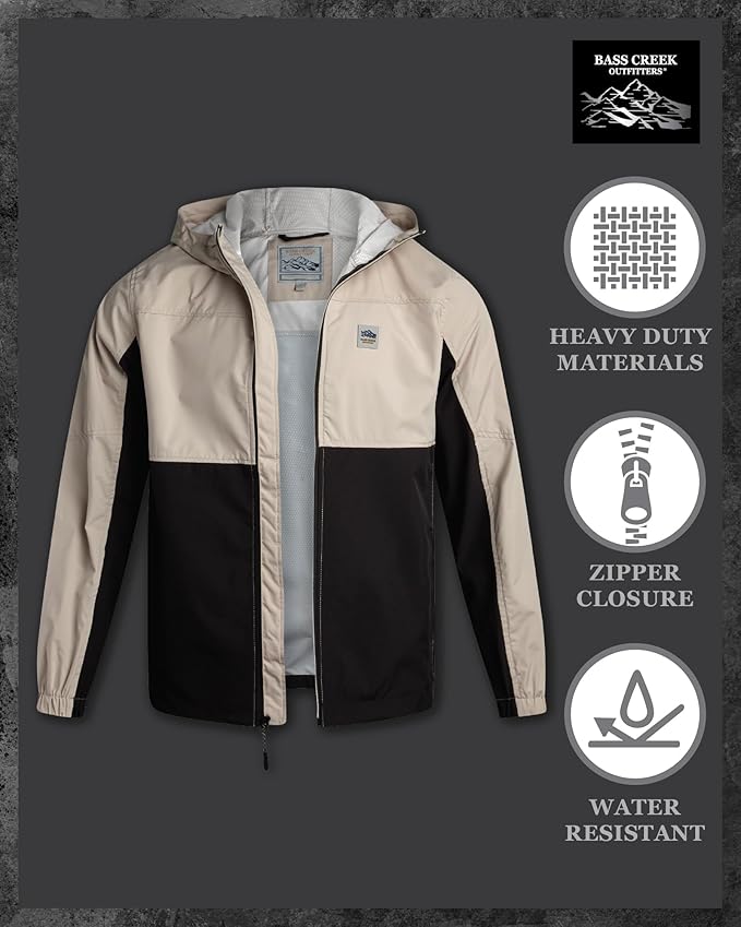 Bass Creek Outfitters Mens Windbreaker - Lightweight Mens Rain Jacket for Running Cycling Hiking with Hood