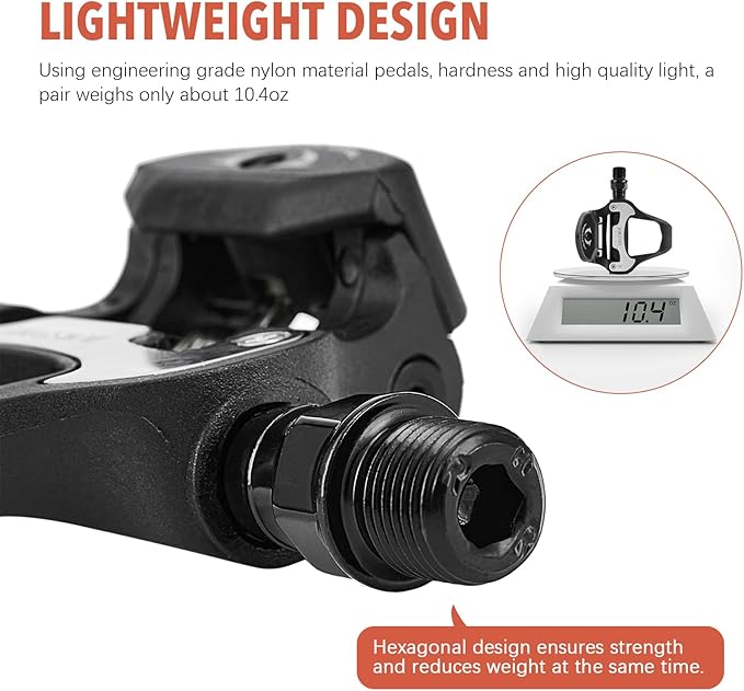 WOWSPORT Look Keo Road Bike Pedals - Lightweight Clipless Pedals with Sealed Bearings & Nylon/Carbon Body | 9/16″ Spindle, Compatible with Look Keo Cleats for Indoor & Road Cycling