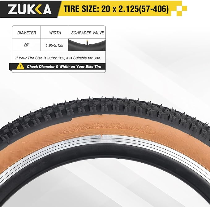 ZUKKA Bike Tire 20/24/26/27.5/29 x 2.125 Bike Tire 2 Pack Mountain Bike Tire Folding Replacement Tire for MTB Mountain Bike, Kids
