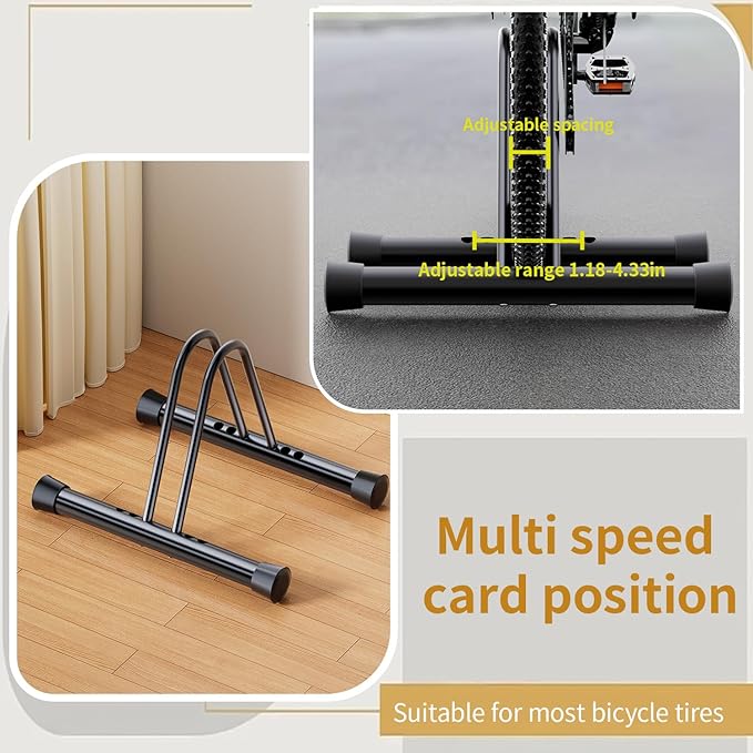 Adjustable Bike Parking Rack - Universal Floor & Wall-Mounted Bicycle Stand, Compatible with All Bikes Including Mountain, Road, Hybrid Cycles - Durable Black Design