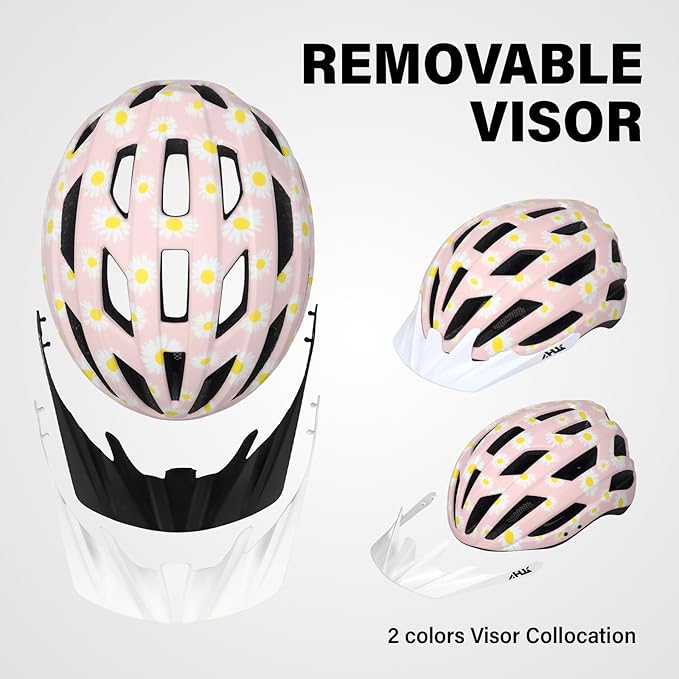 Youth Adult Road Bike Helmet, Men Women Adjustable Mountain Bicycle Helmet with Detachable Visor, 2 Sizes for Age 8-14+ Youth, Kids, Adult