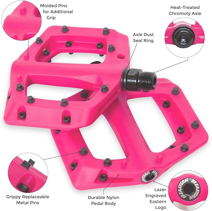 Eastern Nylon Linx Pedals 9/16 - Lightweight, High-Grip MTB & BMX Pedals with Removable Metal Pins, Chromoly Axle for BMX, MTB, Road & Kids Bikes - Multiple Colors