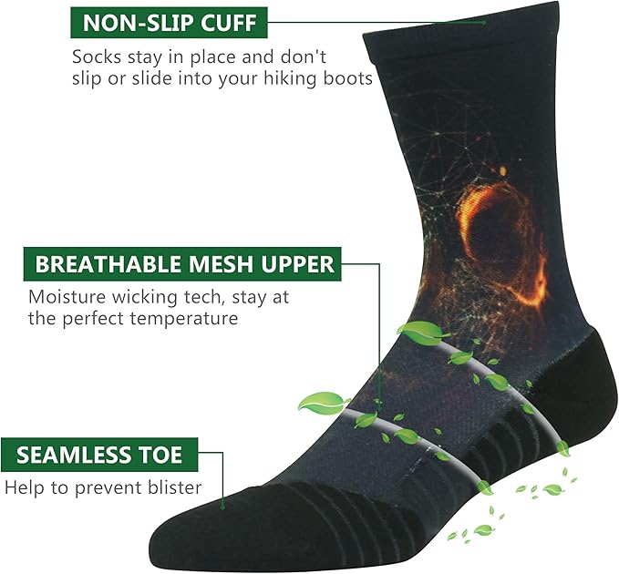 HUSO Hiking Socks Men Women Fashion Novelty Digital Printing Sports Crew Socks 3, 4 Pairs