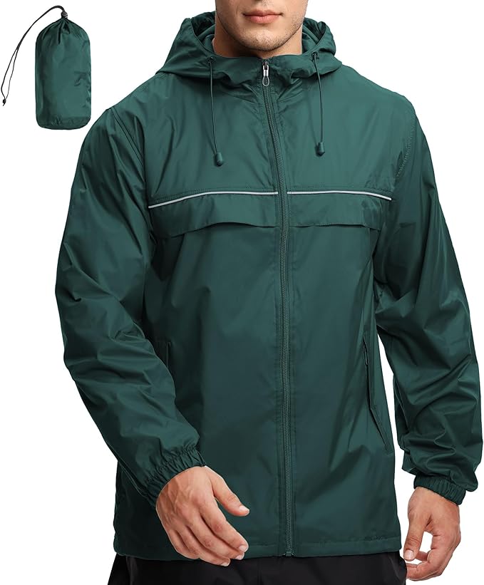 GEEK LIGHTING Rain Jacket Men Lightweight Waterproof Jackets Packable Windbreaker Hooded Raincoat for Golf Cycling Outdoor