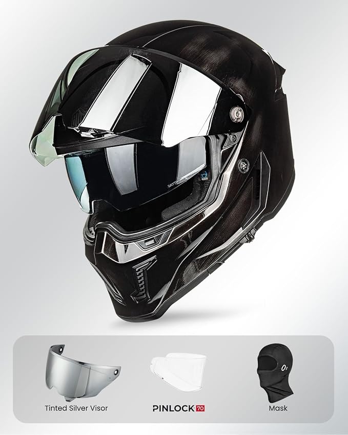 ILM Motorcycle Helmets for Adult Men Women Full Face DOT ECE Powersports Dual Visor Street Racing Helmet with Pinlock Cascos para Motos Model MF509 (War Damaged Gray, M)