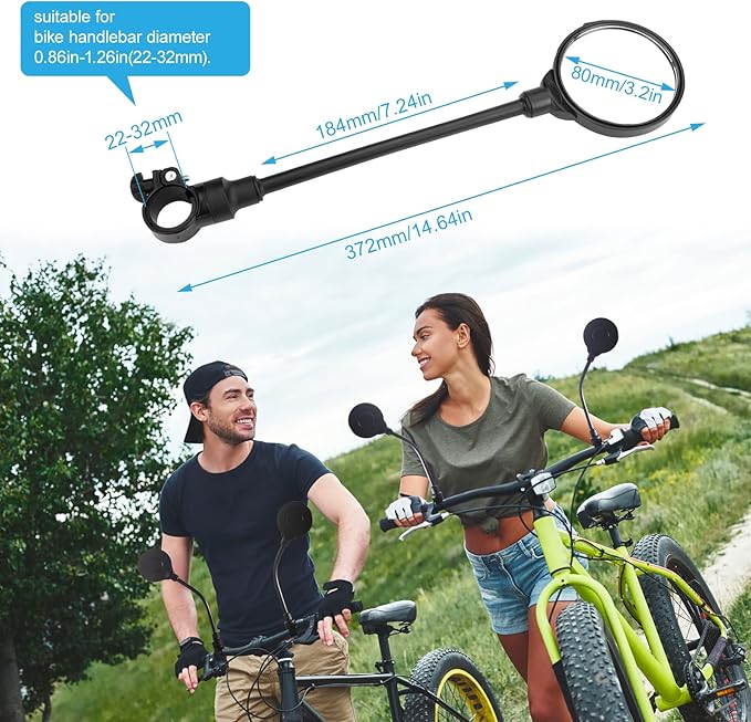 HOMEE Bike Mirror, 2 Pack Rear View Mirror 360°Rotatable Shockproof Adjustable Handlebar Bicycle Rearview Mirrors for Mountain Road Bike Electric Bicycle
