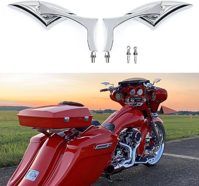 Chrome Motorcycle Blade Rear View Mirrors Compatible with Harley Road King Street Glide Softail Road Glide Electra Dyna Cruiser Bobber Chopper
