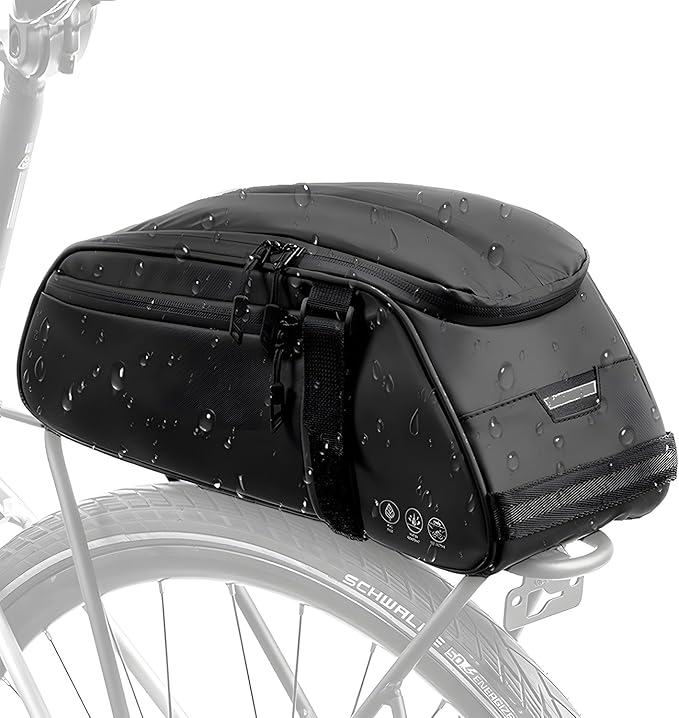WOTOW Waterproof Rear Bike Rack Bag, Reflective Bike Storage Saddle Bag for Bicycles Rear Rack, 8L Panniers Bike Ebike Trunk Bag Cycling Pounch for Travel Commute