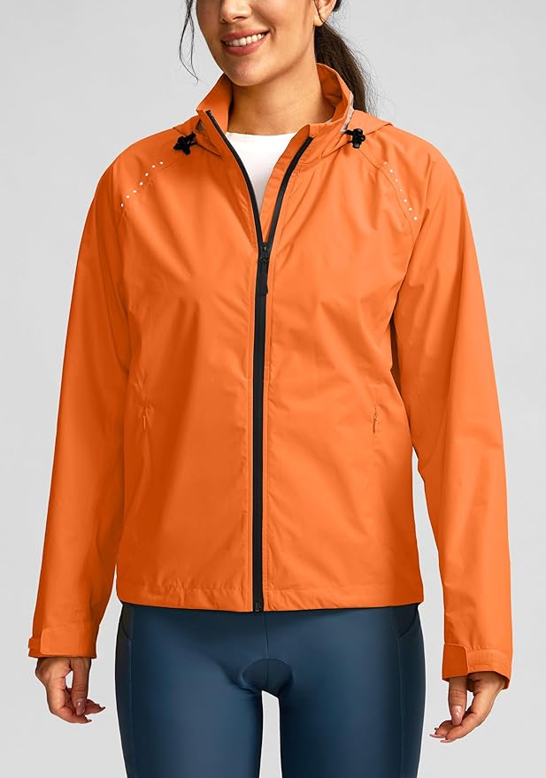 Bikewa Women's Cycling Rain Jackets Waterproof Windbreaker Lightweight Running Windproof Reflective Jacket Packable Hooded