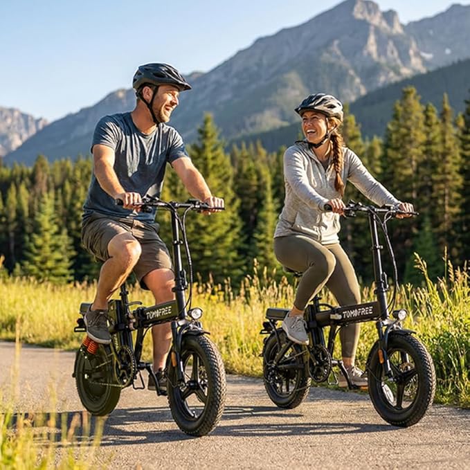 Tomofree 750W Folding Electric Bike, 48V 20AH Removable Battery, 20-25MPH, 14''x 2.1'' Tire, 25-35miles PAS, Front/Full Suspension, 200lbs Load Ebike for Adult, Adult Electric Bicycles for Commute