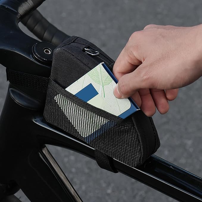 Bike Frame Bag, 0.3L Compact Triangle Reflective Rainproof Mountain Bike Bag, Top Tube Storage Pouch with WaterResilience Fabric for Road Mountain Commuter Cycling Accessories