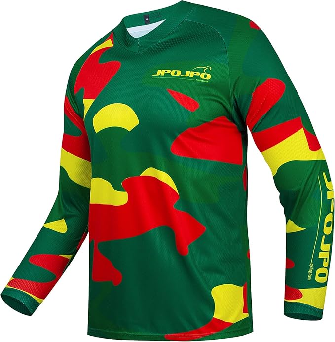 JPOJPO Men's Mountain Bike Jersey Long Sleeve MTB Off-Road Racing Downhill Motocross Shirts Quick Dry&Moisture-Wicking Tops