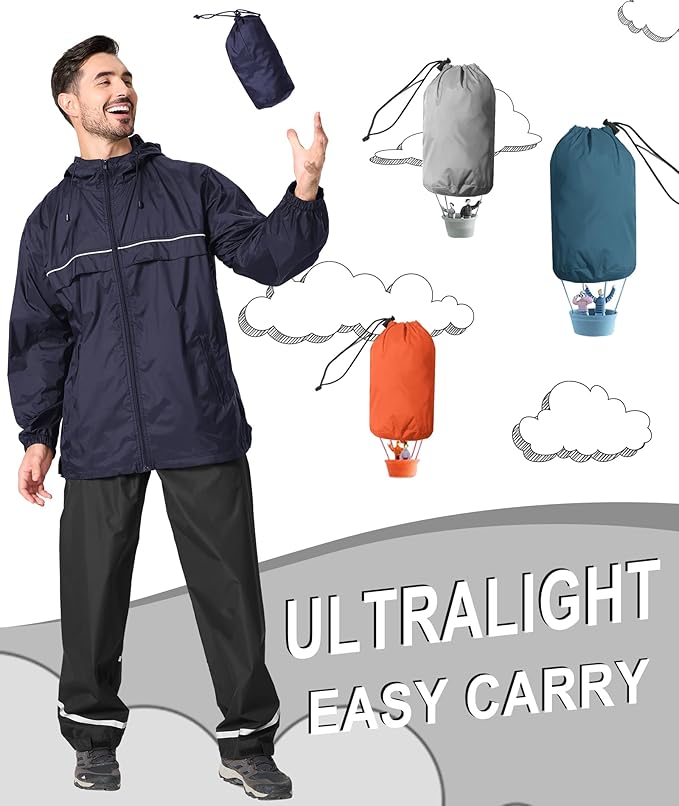 GEEK LIGHTING Rain Jacket Men Lightweight Waterproof Jackets Packable Windbreaker Hooded Raincoat for Golf Cycling Outdoor