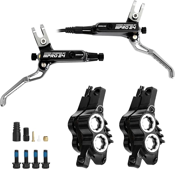 ZTZ IIIPRO E4 MTB Hydraulic Disc Brake Set, 4-Piston Hydraulic Brake Kit with Ceramic Brake Pads for Mountain Bike（Pre-Bled, Front 800mm and Rear 1550mm）