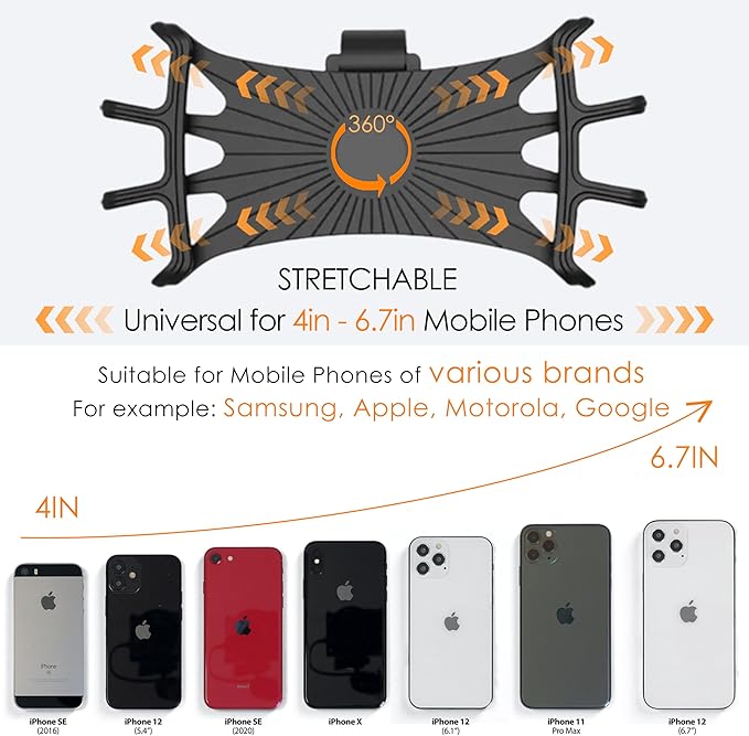 2026 Bike Phone Mount 1 Pack, 360° Rotation Silicone Phone Holders for iPhone and Samsung, for Most Smartphones and Handlebars, Upgraded Universal Bike Cell Phone Holder, Easy Install - Black