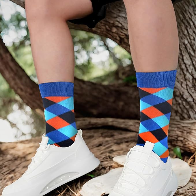 WeciBor Men's Dress Funny Crazy Colorful Novelty Combed Cotton Crew Socks 12 Pack - Size 7-10/10-13/13-15