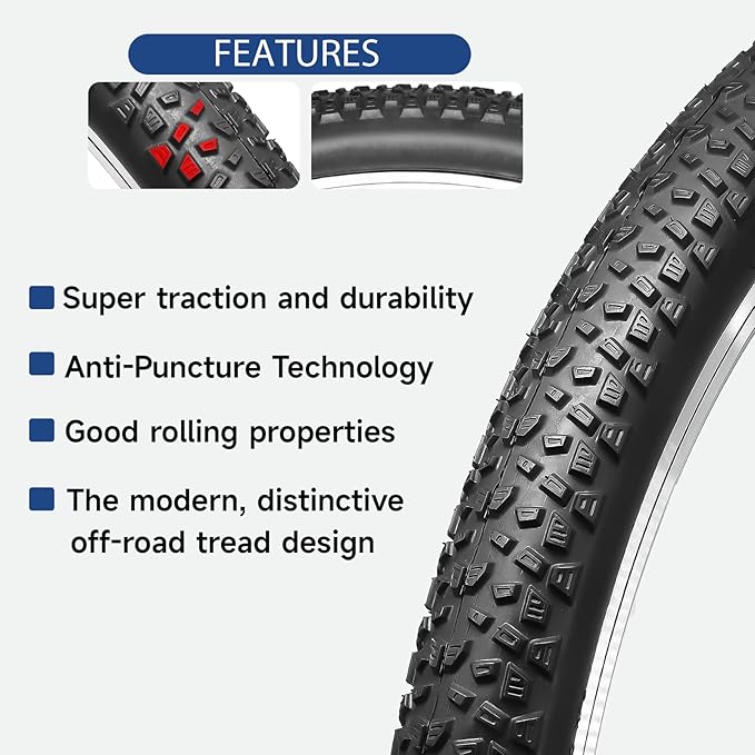 Hycline Mountain Bike Tire: 20/24/26/27.5-inch Folding Replacement High-Performance Wear-Resistant Bicycle Tires for MTB Off-Road Bike