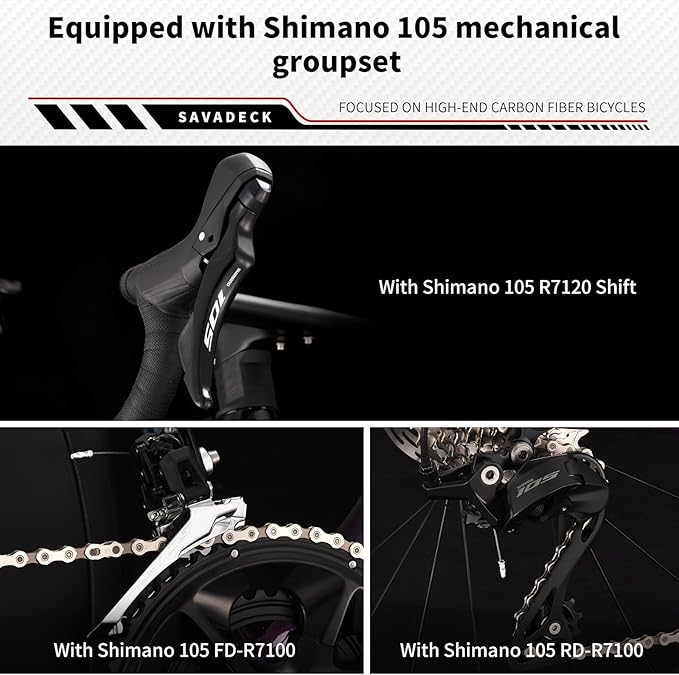 SAVADECK SLR7S Carbon Road Bike, T800 Carbon Fiber Frame Racing Bicycle with Shimano 105 R7120 24 Speed Groupset and Hydraulic Disc Brakes, Ultra-Light Carbon Bike