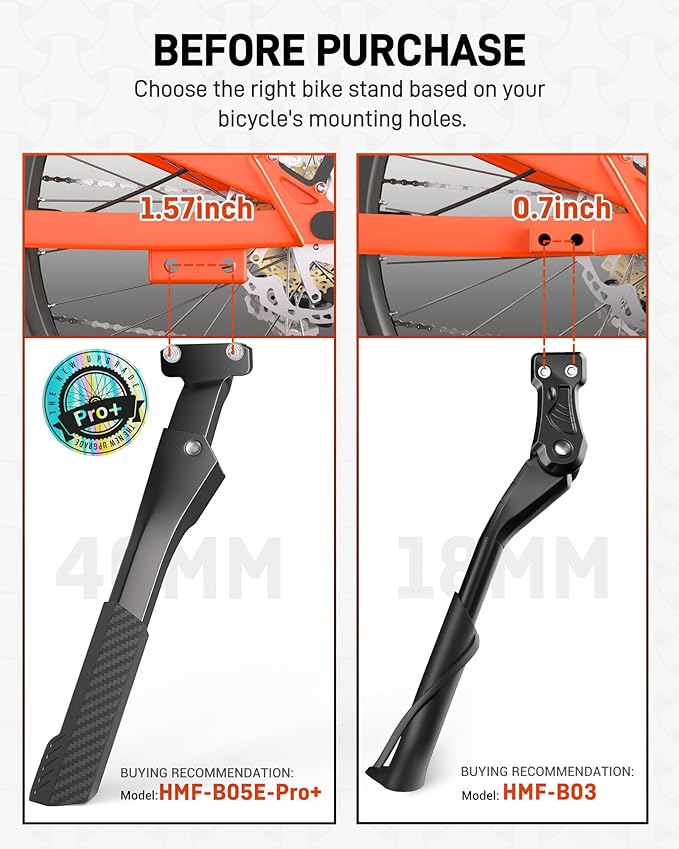 HENMI Bike Kickstand for 24-29 Inch Bicycle, 0.7 inch (18mm) 2 Holes, Non-Slip Base Adult Bicycle Kickstand for Mountain Bike,