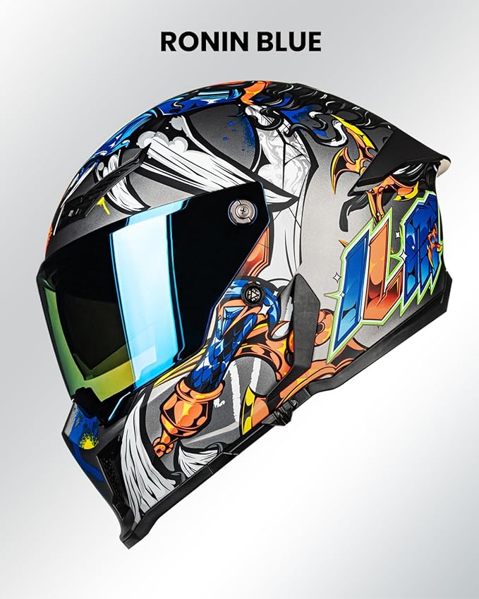 ILM Motorcycle Helmets for Adult Men Women Full Face DOT ECE Powersports Dual Visor Street Racing Helmet with Pinlock Cascos para Motos Model MF509 (Ronin Blue, S)