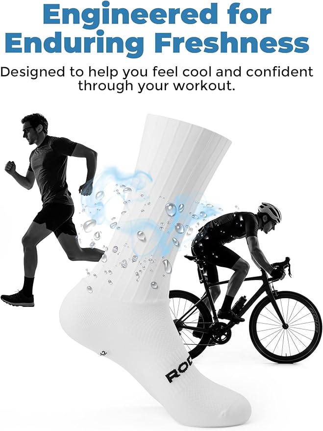 ROCKBROS Cycling Socks with Breathable Mesh, Moisture-Wicking & Odor-Resistant for Men & Women, Anti-Slip Silicone Grip